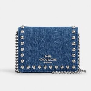 Coach Blue Denim Studded Chain Wallet